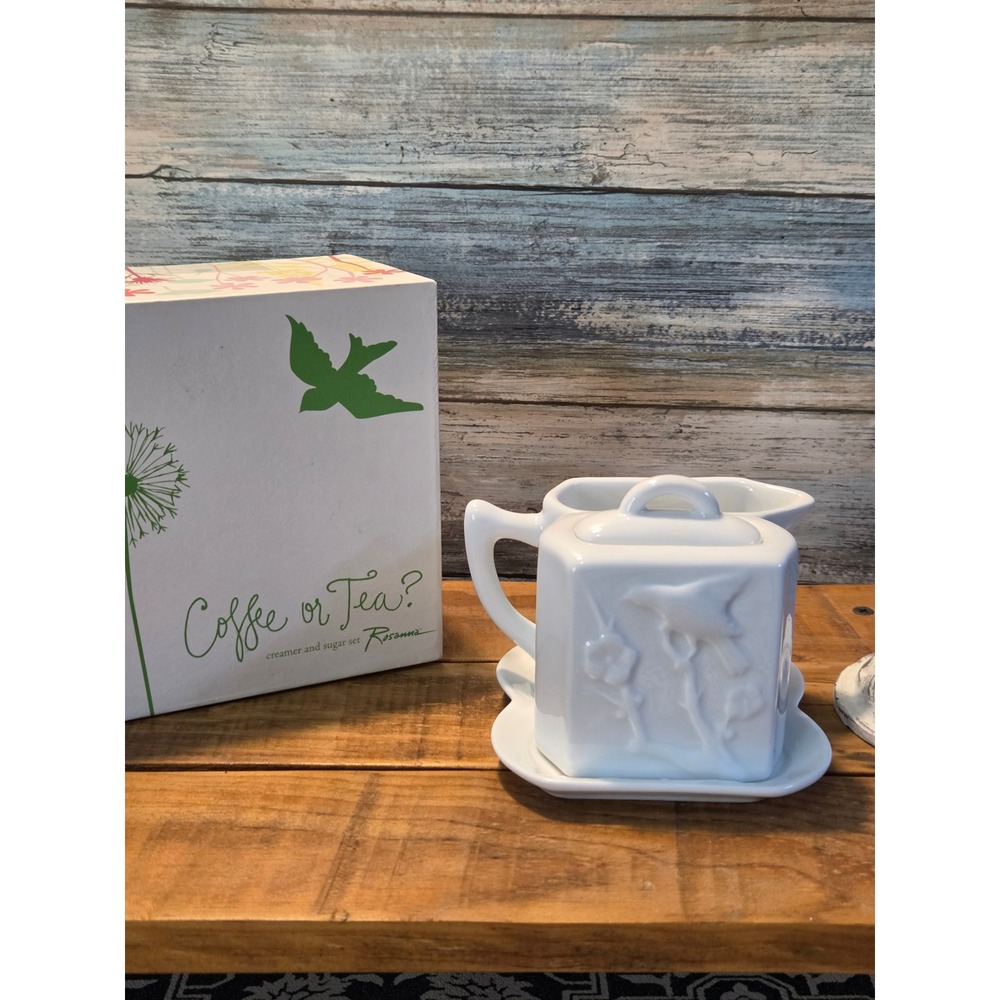 Rosanna White Ceramic Coffee or Tea Creamer Sugar Set With Tray‎